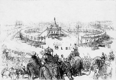 Algemeen vogelperspectief van de Keizerlijke Durbar in Delhi, gepubliceerd in de Illustrated London News 10 februari 1877 door English School
